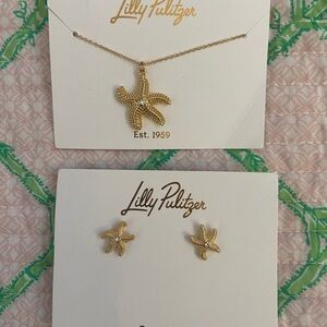Lilly Pulitzer Necklace and Earrings Gold Starfish Jewelry Set!  NWT!